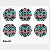 Grijs, Blauwgroen en koraal met Chevron Pattern Ronde Sticker (Vel)