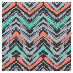Grijs, Blauwgroen en koraal met Chevron Pattern Stof