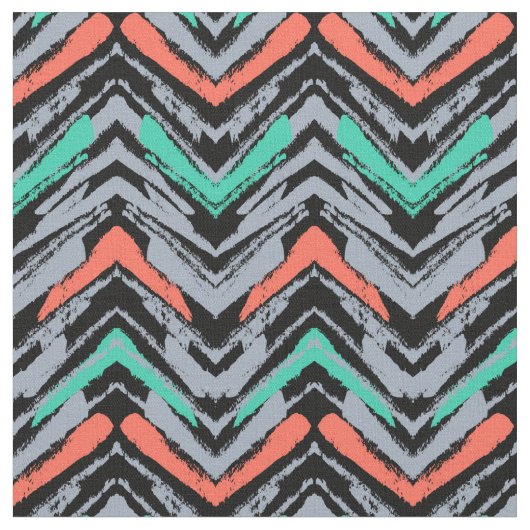 Grijs, Blauwgroen en koraal met Chevron Pattern Stof (Close Up)