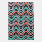 Grijs, Blauwgroen en koraal met Chevron Pattern Theedoek (Verticaal)