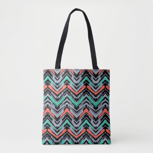 Grijs, Blauwgroen en koraal met Chevron Pattern Tote Bag (Voorkant)