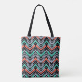 Grijs, Blauwgroen en koraal met Chevron Pattern Tote Bag (Achterkant)