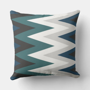 grijs, blauwgroen en wit chevron Patroon Kussen