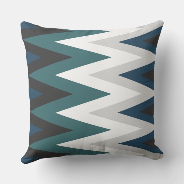 grijs, blauwgroen en wit chevron Patroon Kussen (Achterkant)