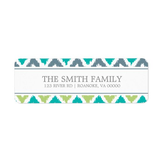 Grijs Blauwgroen Groen Zigzag Tribal Pattern Etiket (Voorkant)
