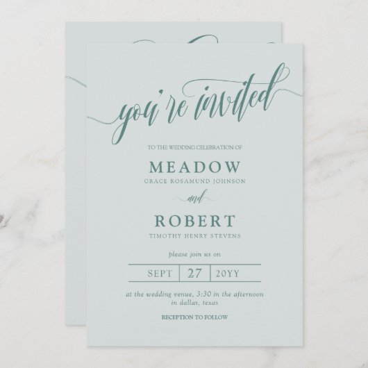 Grijs & Blauwgroen Typografie Informeel 2 in 1 Bru Kaart (Voorkant / Achterkant)