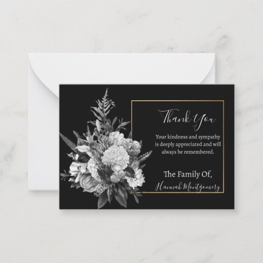 Grijs Bloem Foto Sympathie Bedankt Notitiekaartje (Voorkant)