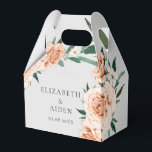 Grijs Bloemen Bruiloft Collectie Favor Box Bedankdoosjes<br><div class="desc">Deze romantische gunstbox heeft zachte perzikkleuren en uitgebreide bloemenillustraties met weelderig groen - ideaal voor zomerbruiloften, rustieke tuinfeesten of vrijgezellenfeesten die zijn gepersonaliseerd met uw namen en trouwdatum. Gemaakt in de klassieke gevelvorm, deze doos is gemakkelijk te vouwen en ideaal voor kleine lekkernijen, gunsten of oprechte noten. Een sierlijk, op...</div>