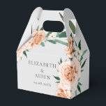 Grijs Bloemen Bruiloft Collectie Favor Box Bedankdoosjes<br><div class="desc">Deze romantische gunstbox heeft zachte perzikkleuren en uitgebreide bloemenillustraties met weelderig groen - ideaal voor zomerbruiloften, rustieke tuinfeesten of vrijgezellenfeesten die zijn gepersonaliseerd met uw namen en trouwdatum. Gemaakt in de klassieke gevelvorm, deze doos is gemakkelijk te vouwen en ideaal voor kleine lekkernijen, gunsten of oprechte noten. Een sierlijk, op...</div>
