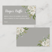 Grijs Bloemen Chic Baby shower Luier Raffle Ticket Informatiekaartje (Voorkant / Achterkant)