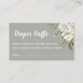 Grijs Bloemen Chic Baby shower Luier Raffle Ticket Informatiekaartje (Voorkant)