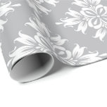 Grijs Bloemen Damast Symetrische Koninklijke Bruid Cadeaupapier<br><div class="desc">Delicate grijze witte samenstellingflorenceK-ontwerp</div>