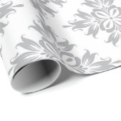 Grijs Bloemen Damast Symmetrische Koninklijke Brui Cadeaupapier (Rol Hoek)