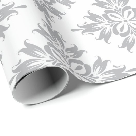 Grijs Bloemen Damast Symmetrische Koninklijke Brui Cadeaupapier (Rol Hoek)