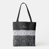 Grijs Bloemen en Luipaard Patroon Tote Bag (Achterkant)