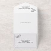  grijs bloemen lijst, initialen wit bruiloft all in one uitnodiging (Buitenkant)