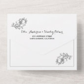  grijs bloemen lijst, initialen wit bruiloft all in one uitnodiging (Achterkant)