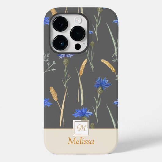 Grijs Bloemen Wildflower Monogram Case-Mate iPhone Case (Achterkant)