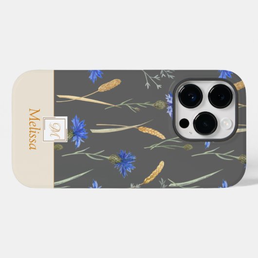 Grijs Bloemen Wildflower Monogram Case-Mate iPhone Case (Achterkant (horizontaal))