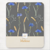 Grijs Bloemen Wildflower Monogram Muismat (Voorkant)
