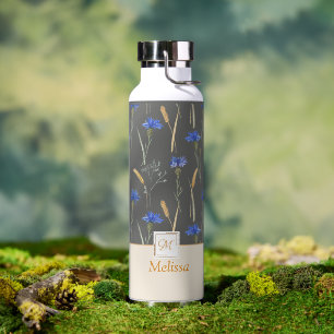 Grijs Bloemen Wildflower Monogram Waterfles