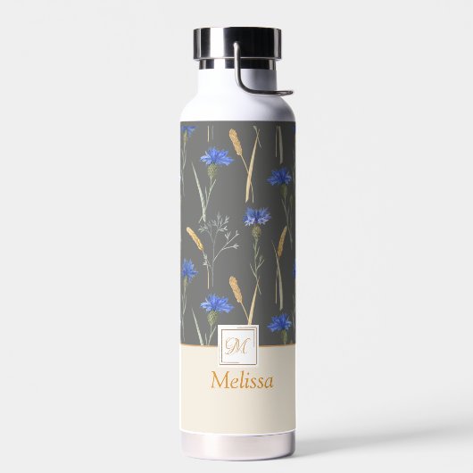 Grijs Bloemen Wildflower Monogram Waterfles (Links)