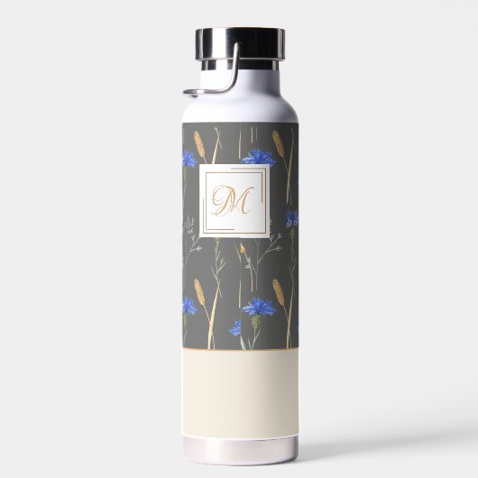 Grijs Bloemen Wildflower Monogram Waterfles (Rechts)