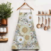 Grijs Bloemen Zonnebloem Patroon Schort