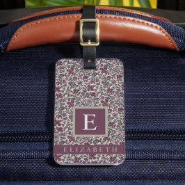  grijs bloemlicht donkerpaarse bloemen bagagelabel