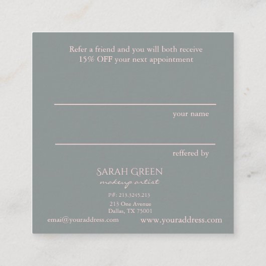 Grijs Blush Aanbevelingskaartje (Achterkant)