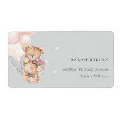 Grijs Blush Beer ballon Floral Bunch Heart Adres Etiket (Voorkant)