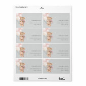 Grijs Blush Beer ballon Floral Bunch Heart Adres Etiket (Full Sheet)