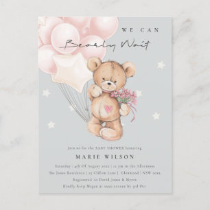 Grijs Blush Beer Barly Wait Balloon Baby shower Briefkaart