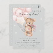 Grijs Blush Beer Barly Wait Balloon Baby shower Briefkaart (Voorkant / Achterkant)