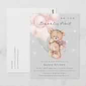 Grijs Blush Beer Barly Wait Balloon Baby shower Briefkaart (Voorkant / Achterkant)