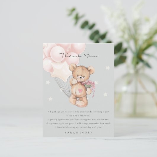 Grijs Blush Beer Barly Wait Balloon Baby shower Briefkaart (Staand voorkant)