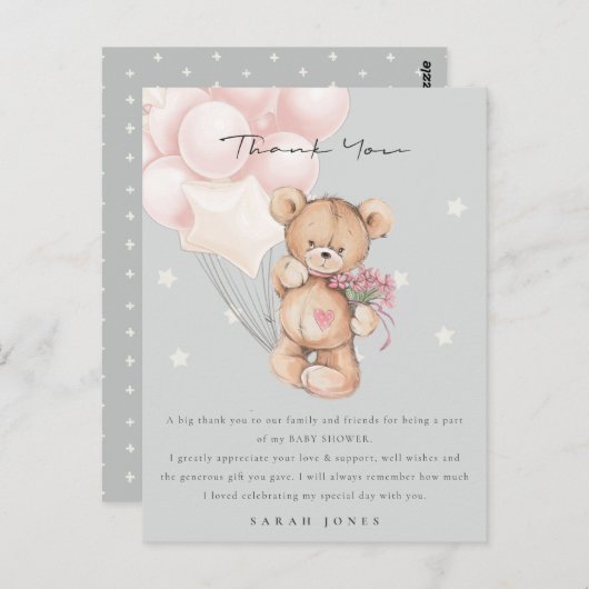 Grijs Blush Beer Barly Wait Balloon Baby shower Briefkaart (Voorkant / Achterkant)