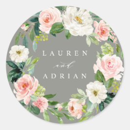 Grijs Blush Bloemen Krans Bruiloft Sticker