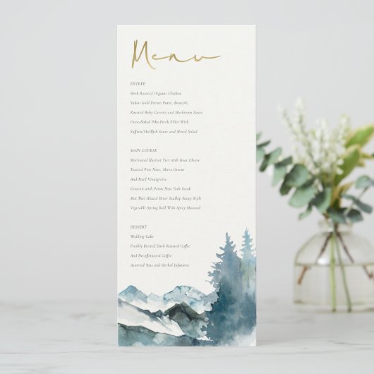 Grijs Blush Blue Mountains Pine Wedding Menu Kaart (Staand voorkant)