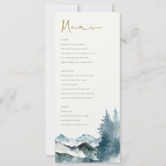 Grijs Blush Blue Mountains Pine Wedding Menu Kaart (Voorkant)