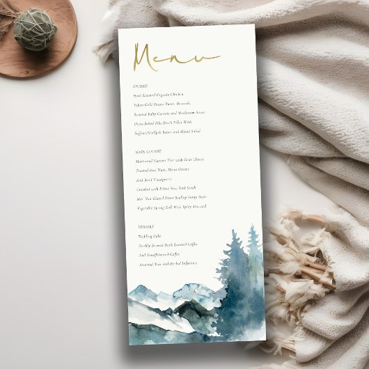 Grijs Blush Blue Mountains Pine Wedding Menu Kaart