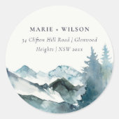 Grijs Blush Green Blue Mountains Pine Adres Ronde Sticker (Voorkant)