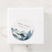 Grijs Blush Green Blue Mountains Pine Weddenschap Bedankjes Labels (In situ)