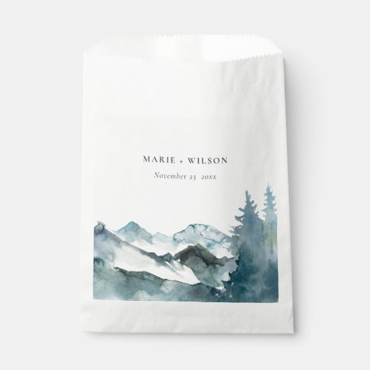 Grijs Blush Green Blue Mountains Pine Weddenschap Bedankzakje (Voorkant)