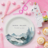 Grijs Blush Green Blue Mountains Pine Weddenschap Papieren Bordje (Feest)