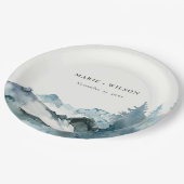 Grijs Blush Green Blue Mountains Pine Weddenschap Papieren Bordje (Gekanteld)