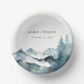 Grijs Blush Green Blue Mountains Pine Weddenschap Papieren Kommen (Voorkant)
