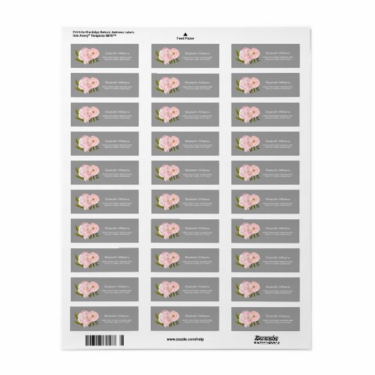 Grijs | Blush Pink Peonies Return Address Labels (Full Sheet)