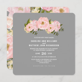 Grijs | Blush Pink Peonies Waterverf Weddenschap Kaart