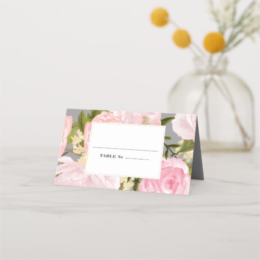 Grijs | Blush Pink Peonies Waterverf Weddenschap Plaatskaartje (Voorkant)